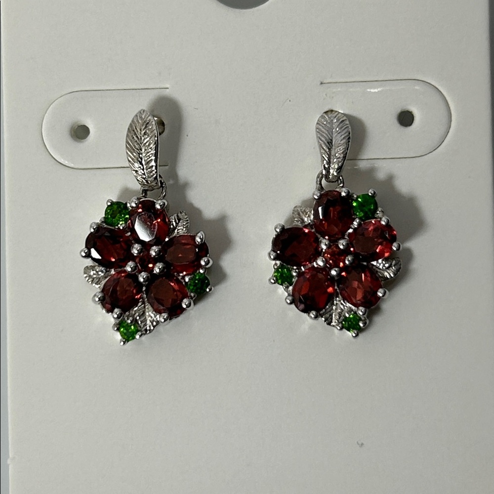 NWOT Chuck Clemency Sterling Silver Genuine Gemstone Floral Earrings - Picture 2 of 7